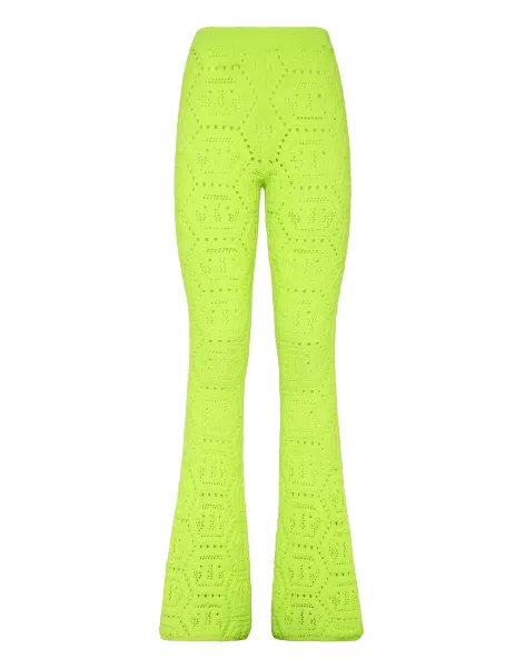 Philipp Plein Fluo Knit Trousers Monogram Mujer Pantalones & Shorts Elegante Yellow Fluo