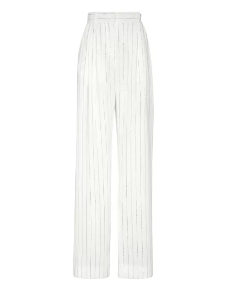 White Compra Pantalones & Shorts Mujer Cady Trousers Man Fit Crystal Pinstripe Philipp Plein