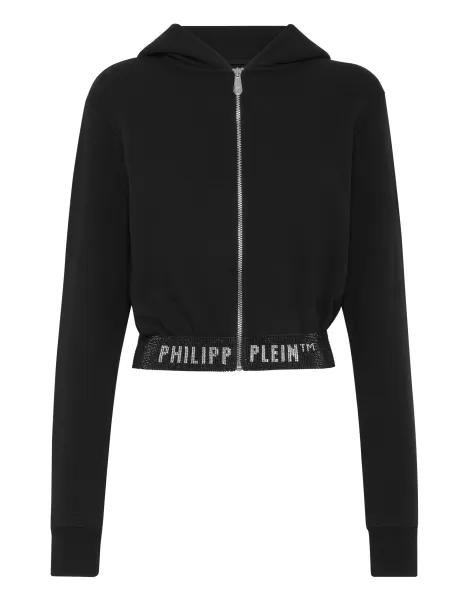 Philipp Plein Cropped Hoodie Sweatjacket Stones Black Exclusivo Mujer Ropa Deportiva