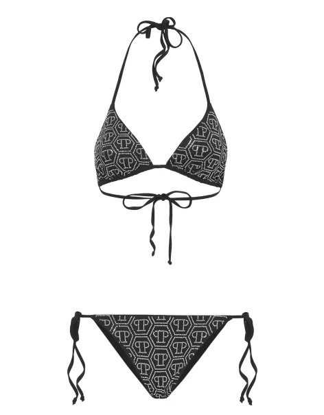 Mujer Black Promoción Trajes De Baño Philipp Plein Bikini Monogram With Crystals