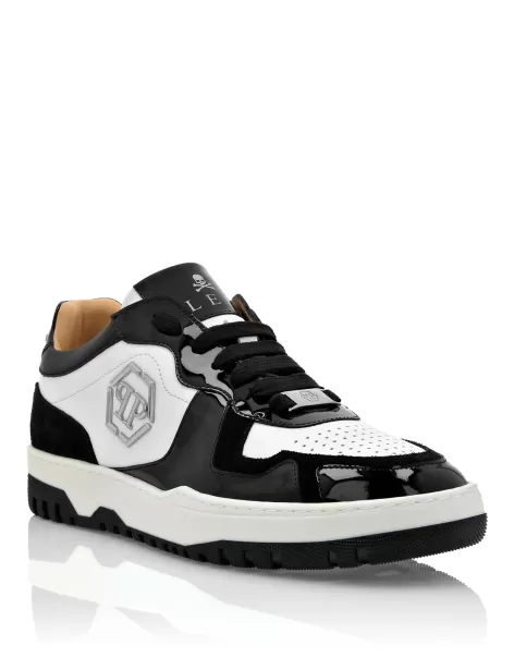 White / Black Mujer Mix Leather Lo-Top Sneakers Philipp Plein De Moda Sneakers