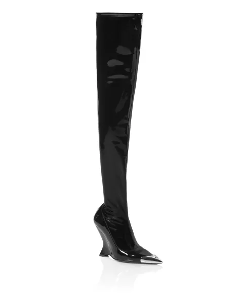Botas & Botines Black Disponible Latex Boots Low Heels Overknee Mujer Philipp Plein