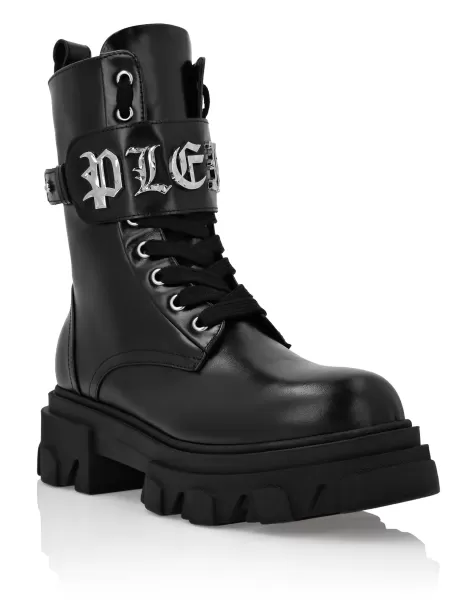 Botas & Botines Black Leather Boots Mid Flat Gothic Plein Mujer Philipp Plein Precio De Coste