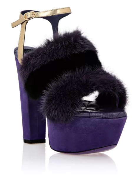 Platform Sandals High Heels With Real Fur Zapatos Elegante Mujer Philipp Plein Purple