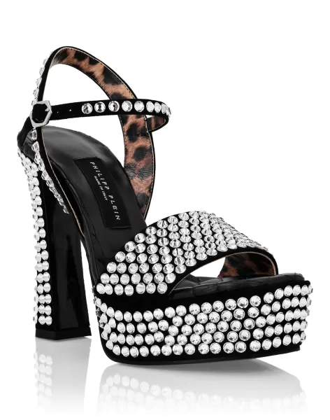 Philipp Plein Strass Platform Sandals Black / White Zapatos Complejidad Mujer