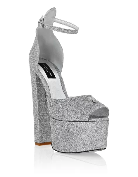 Glitter Platform Sandals Hi-Heels Popular Zapatos Philipp Plein Silver Mujer