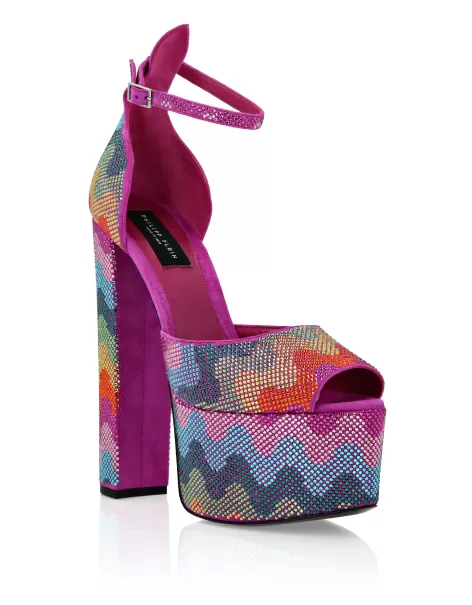 Calidad Multicolor Zapatos Crystal Platform Sandals Hi-Heels Waves Rainbow Mujer Philipp Plein
