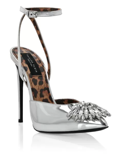 Philipp Plein Zapatos Garantizado Mirror Leather Decollete Hi- Heels Brooches Silver Mujer