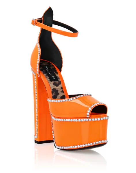 Zapatos Orange Fluo Mujer Garantizar Patent Leather Platform Sandals Hi-Heels Philipp Plein