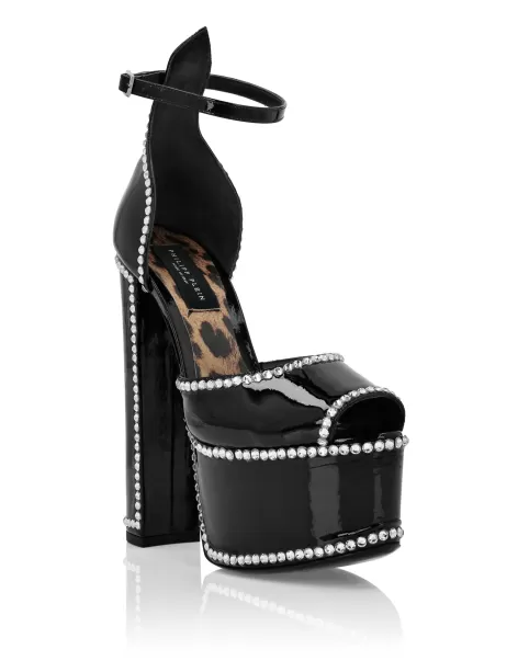 Mujer Sandalias Black Vender Patent Leather Platform Sandals Hi-Heels Philipp Plein