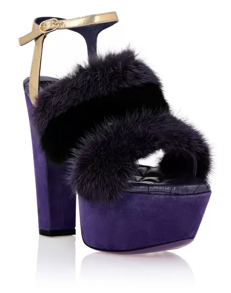 Purple En Línea Mujer Philipp Plein Sandalias Platform Sandals High Heels With Real Fur