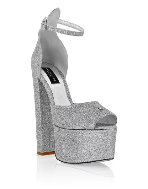 Sandalias Silver Glitter Platform Sandals Hi-Heels Mujer Descuento Philipp Plein
