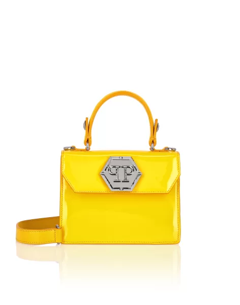 2024 Philipp Plein Yellow Small Handbag Superheroine Patent Leather Mujer Totes
