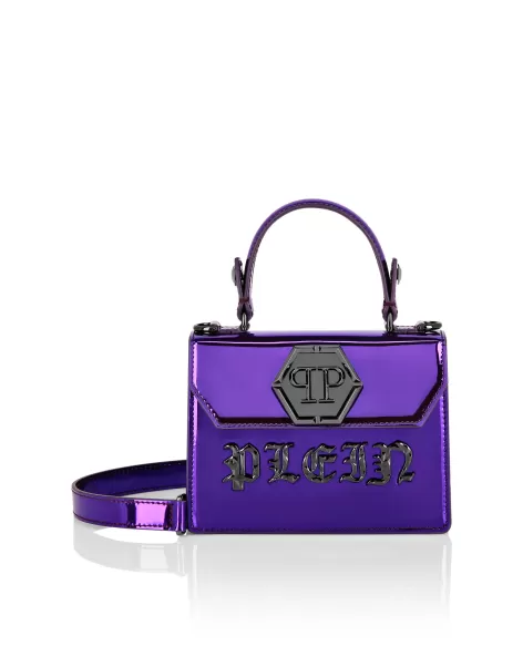 Promoción Purple Philipp Plein Mujer Totes Medium Mirror Leather Superheroine Handle Bag Gothic Plein