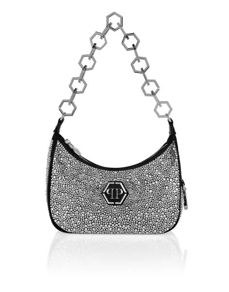 Garantizado Mujer Leather Shoulder Bag Crystal Bolsos De Cadena Y Bolso De Mano Black / Crystal Philipp Plein