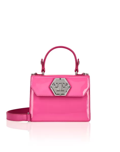 Handle Bag Philipp Plein Small Handbag Superheroine Patent Leather Fuxia Exclusivo Mujer