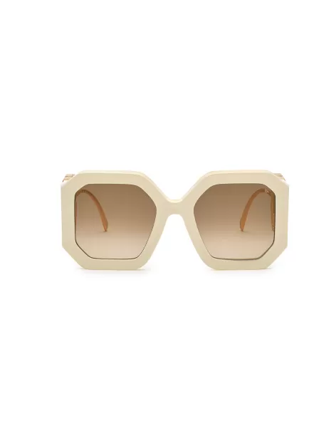 Asegurar Ivory Mujer Sunglasses Square Oversize Plein Diva Gafas De Sol Philipp Plein