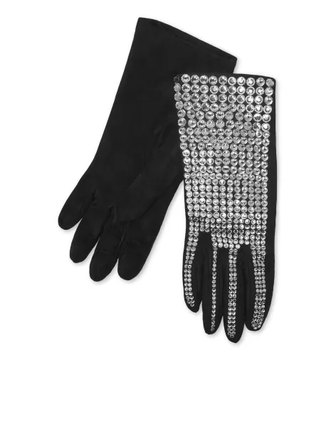 Suede Mid-Gloves Crystal Philipp Plein Black Barato Guantes Mujer
