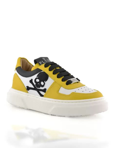 Philipp Plein Niños Yellow/White Comercio Sneakers Box Sole Lace Embroidery Skull Calzado