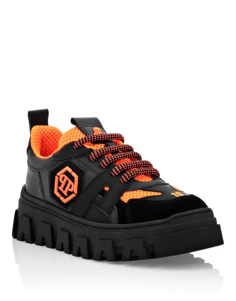 Promoción Niños Philipp Plein Black/Orange Fluo Calzado Lo-Top Sneakers Mix Materials Hexagon Neon