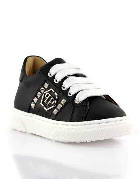 Sneakers Box Sole Lace Hexagon Studs Niños Calzado Black Precio Al Por Mayor Philipp Plein